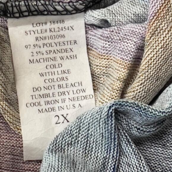 Discreet Colorblock Striped Top Plus Size 2X Drawstring Sides Long Sleeve New - Picture 3 of 6